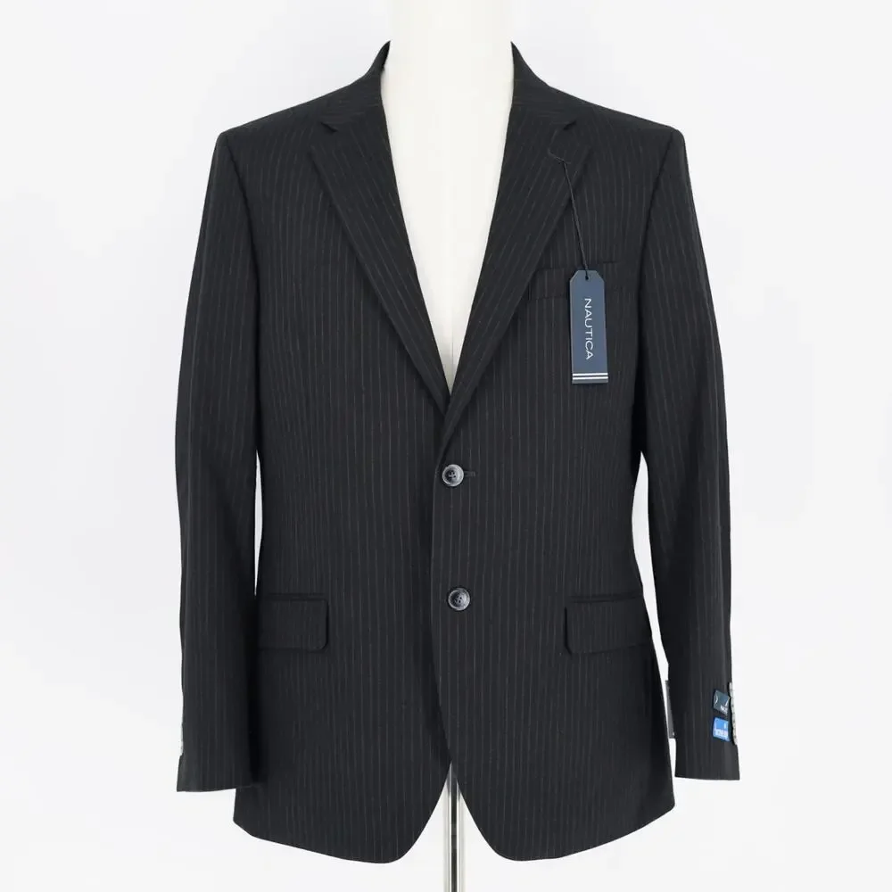 Nautica Men's Black Stripe Stretch Gaff Formal Modern-Fit Suit Blazer Size 42S